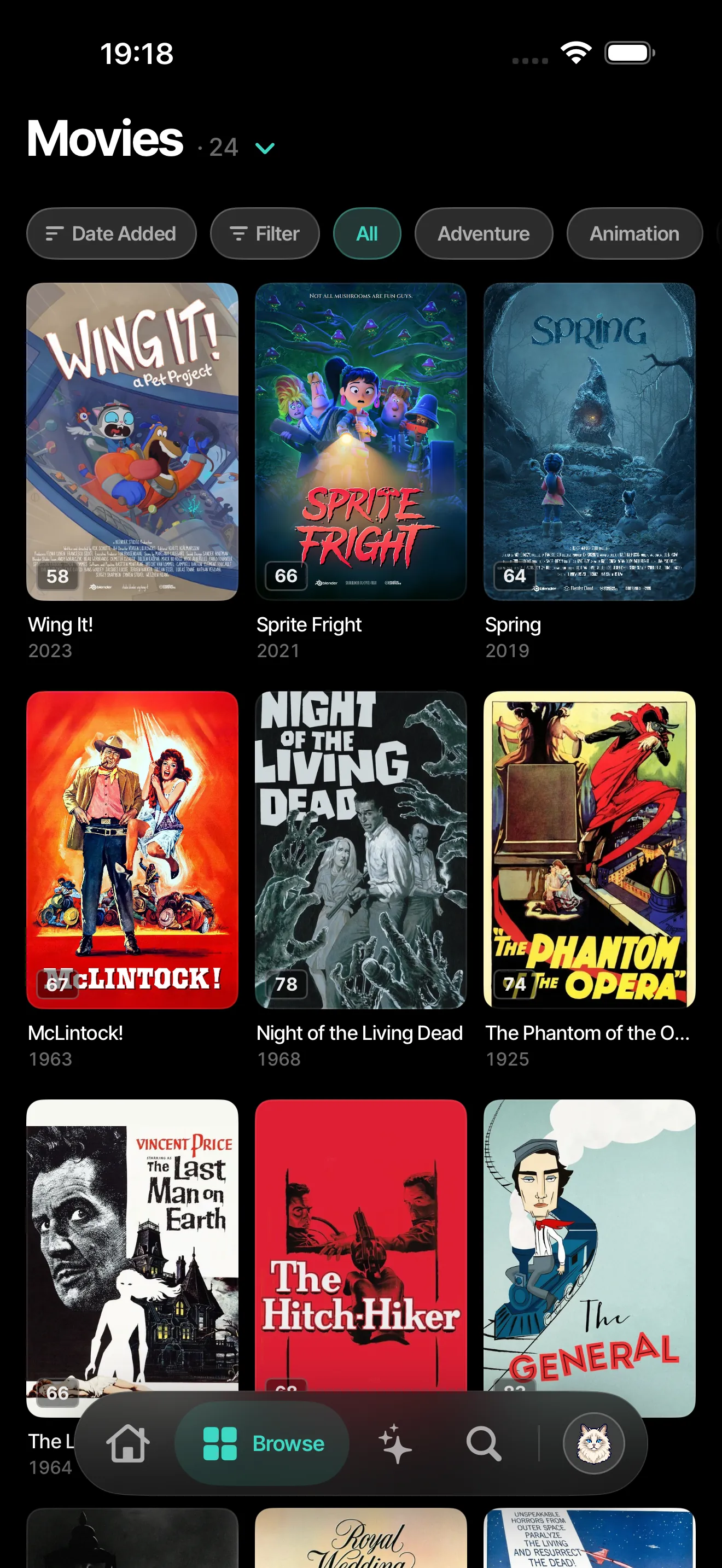 Tofa movie library and filters on iPhone